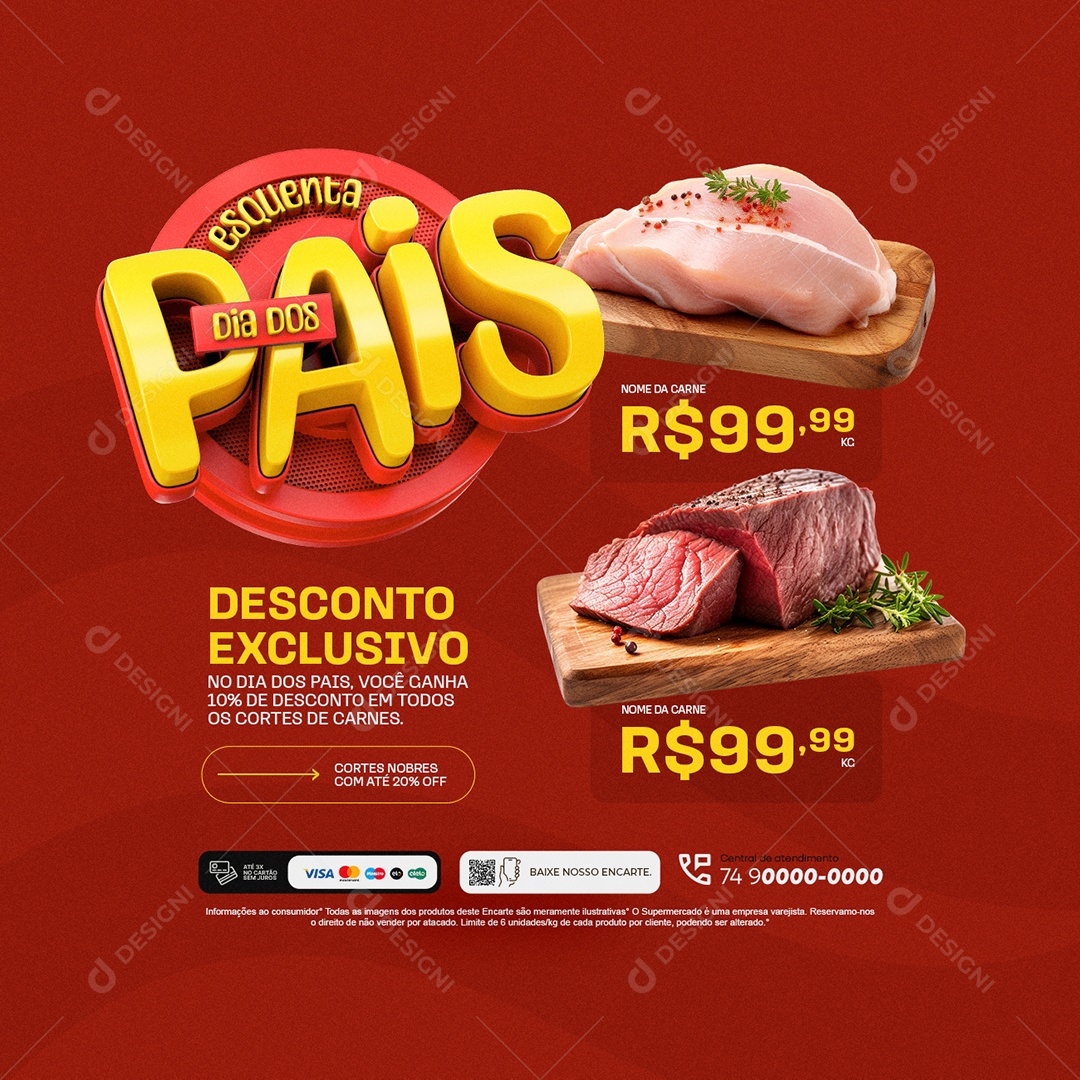 Açougue Esquenta Dia dos Pais Carne Desconto Exclusivo Social Media PSD Editável