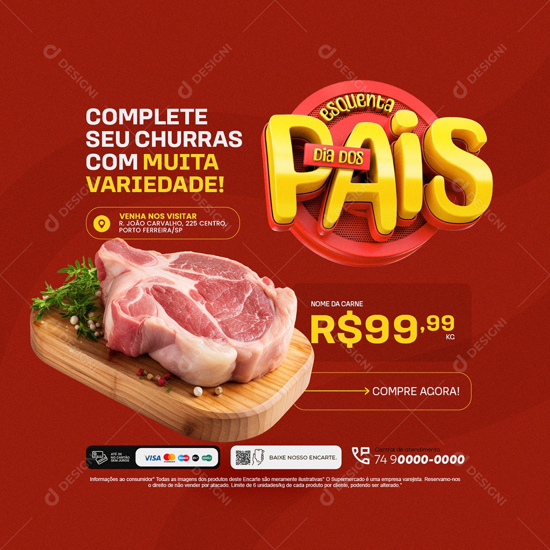 Açougue Esquenta Dia dos Pais Complete seu Churras Social Media PSD Editável