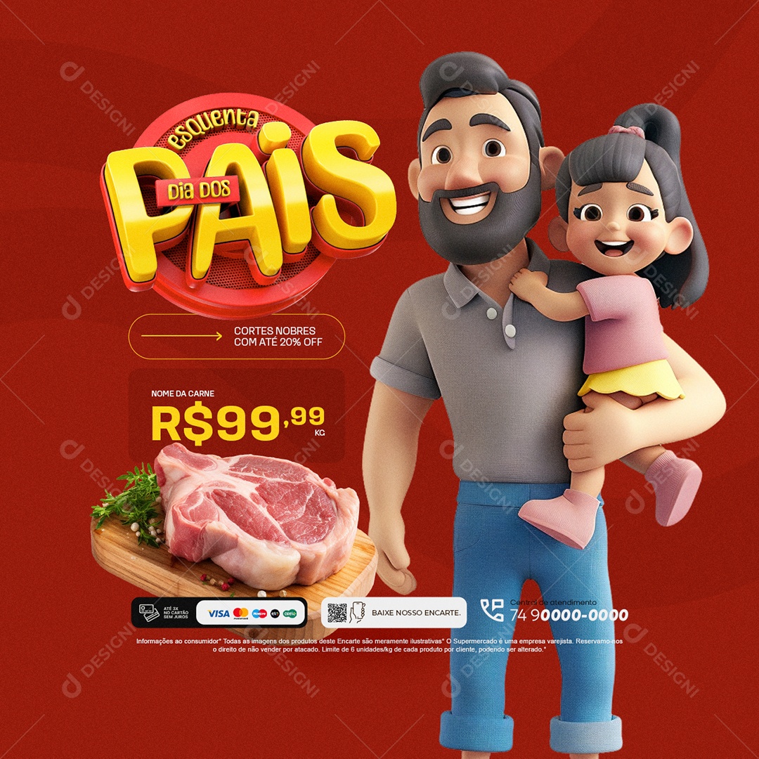 Açougue Esquenta Dia dos Pais Cortes Nobres Social Media PSD Editável