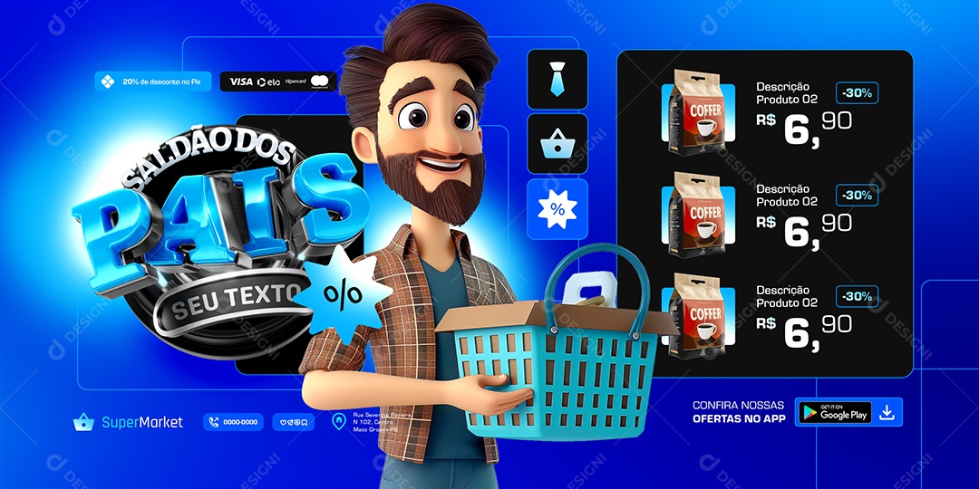 Carrossel Supermercado Saldão dos Pais Café Social Media PSD Editável