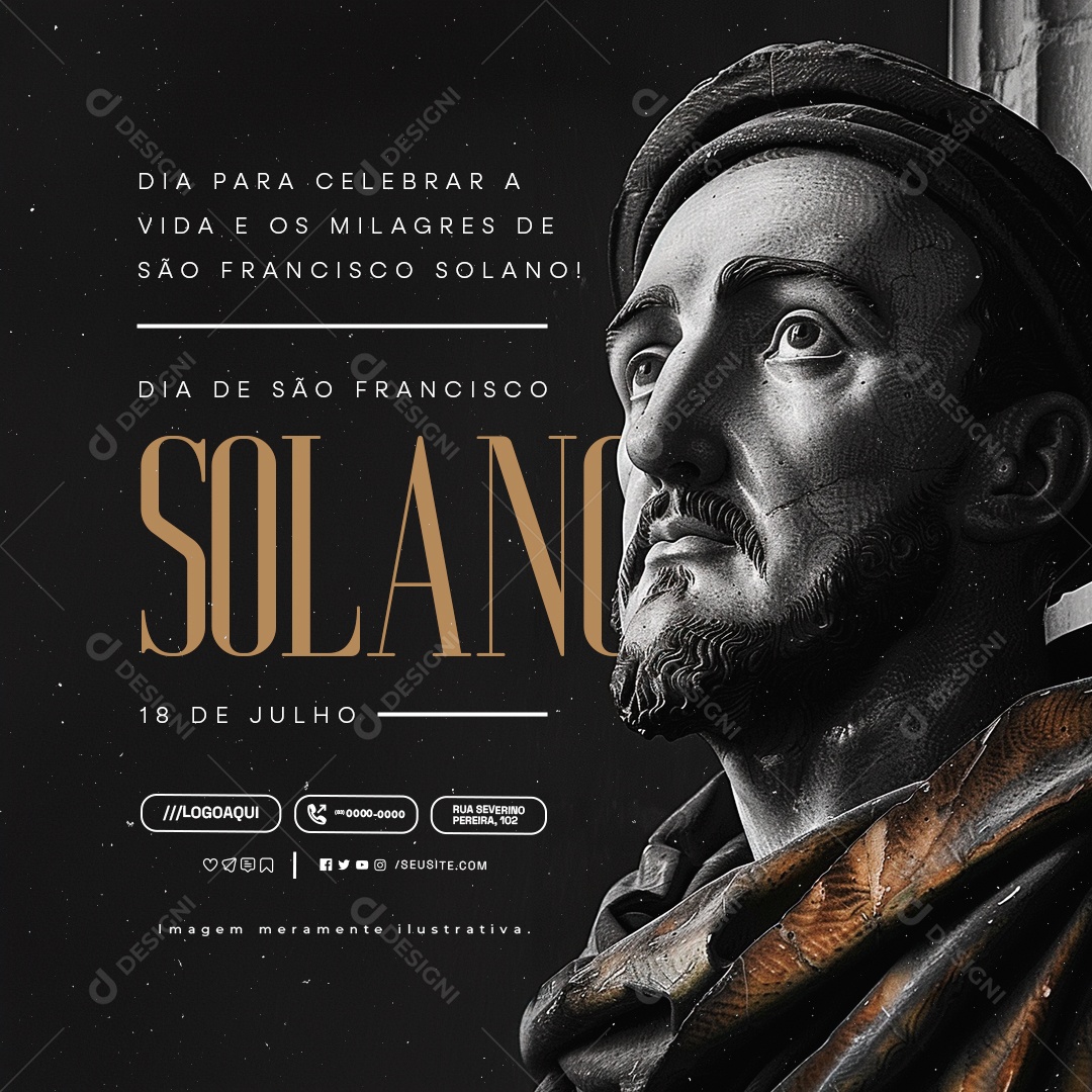 Dia de São Francisco Solano 18 de Julho Social Media PSD Editável