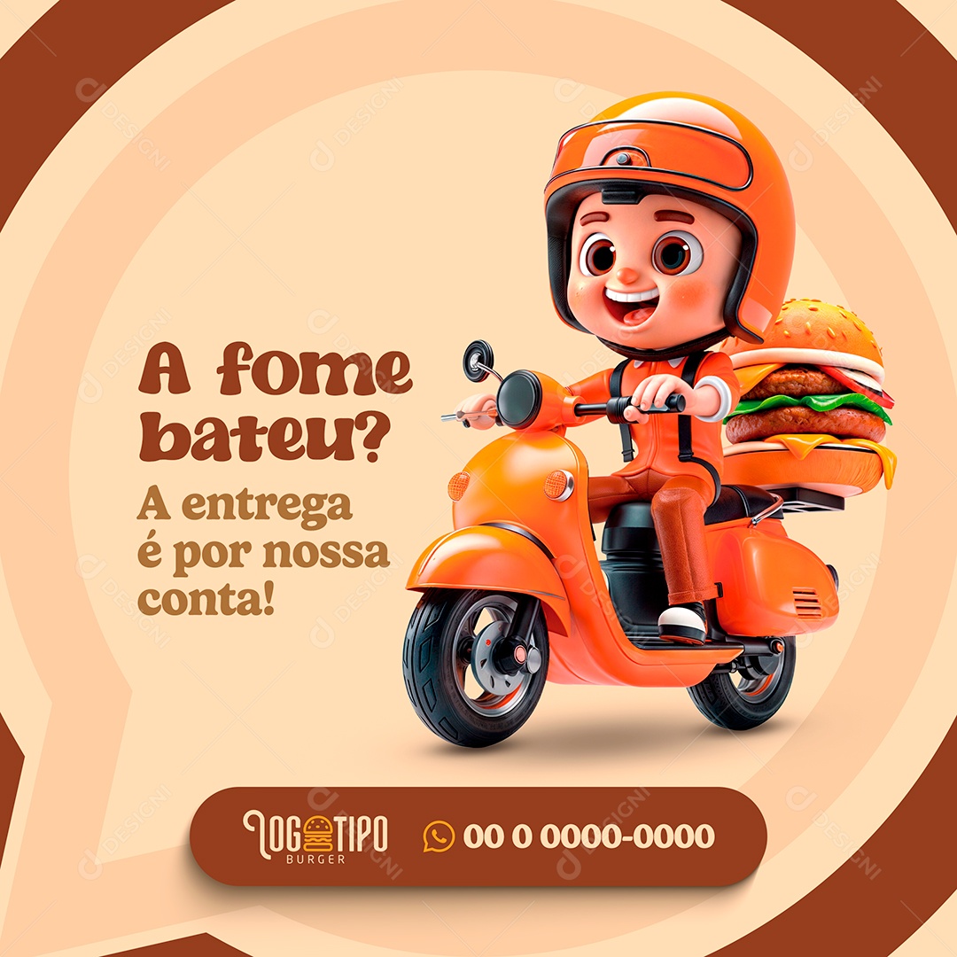 A Fome Bateu Hamburgueria Social Media PSD Editável
