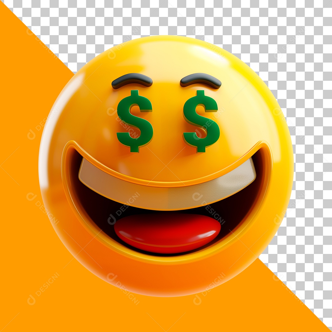 Emoji com Olhos de Cifrão Elemento 3D para Composição PSD