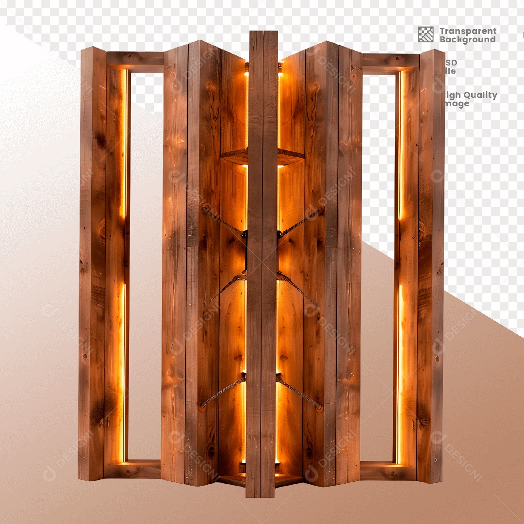 Porta de Madeira com Luz Elemento 3D para Composição PSD