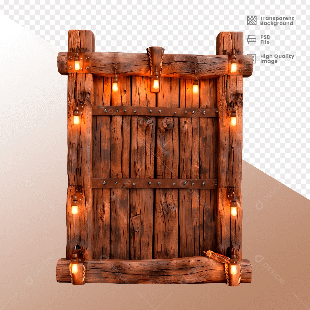 Porta de Madeira com Luz Elemento 3D para Composição PSD