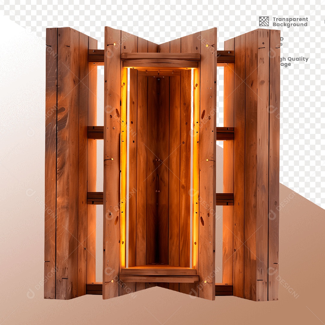 Porta de Madeira com Luz Elemento 3D para Composição PSD