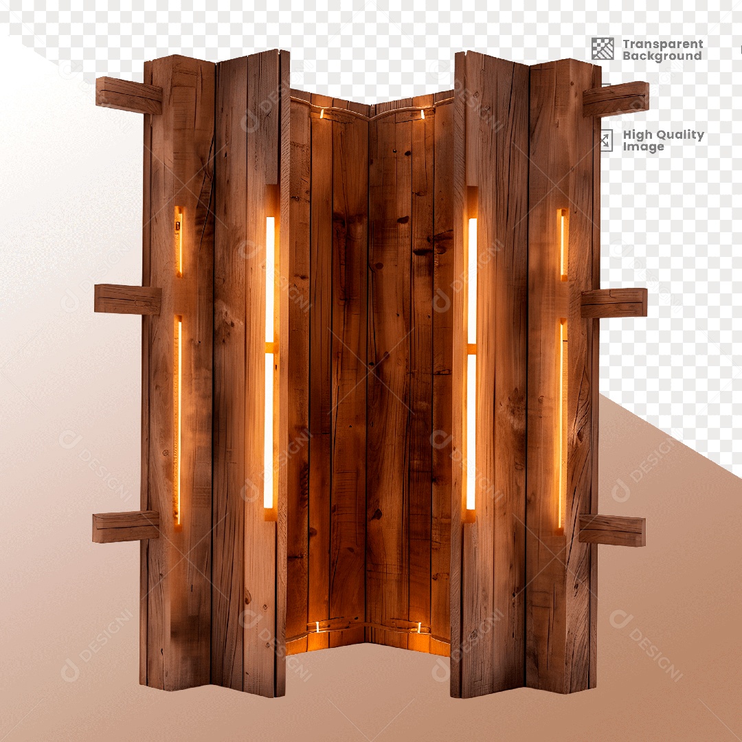 Porta de Madeira com Luz Elemento 3D para Composição PSD