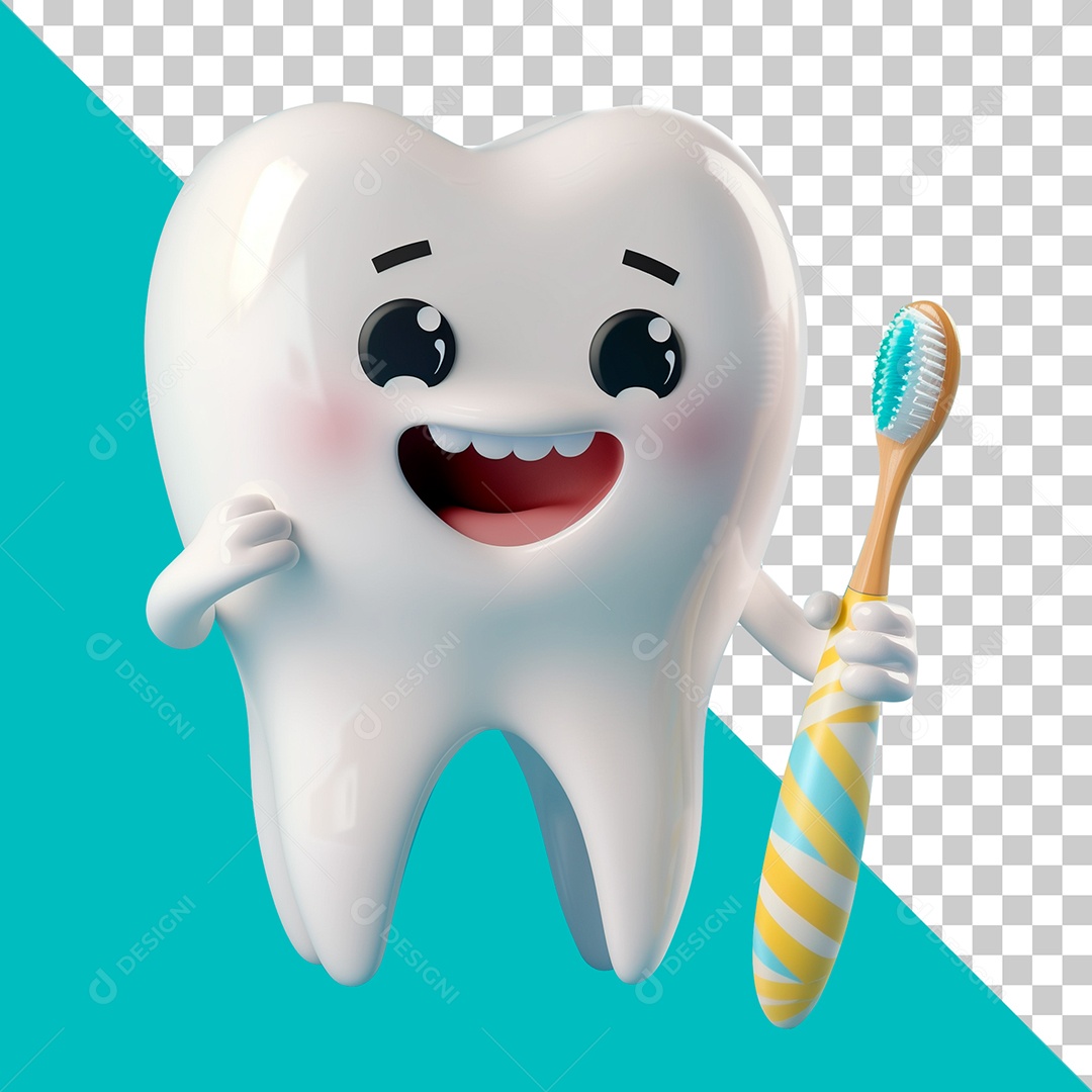 Dente Segurando uma Escova Elemento 3D para Composição PSD
