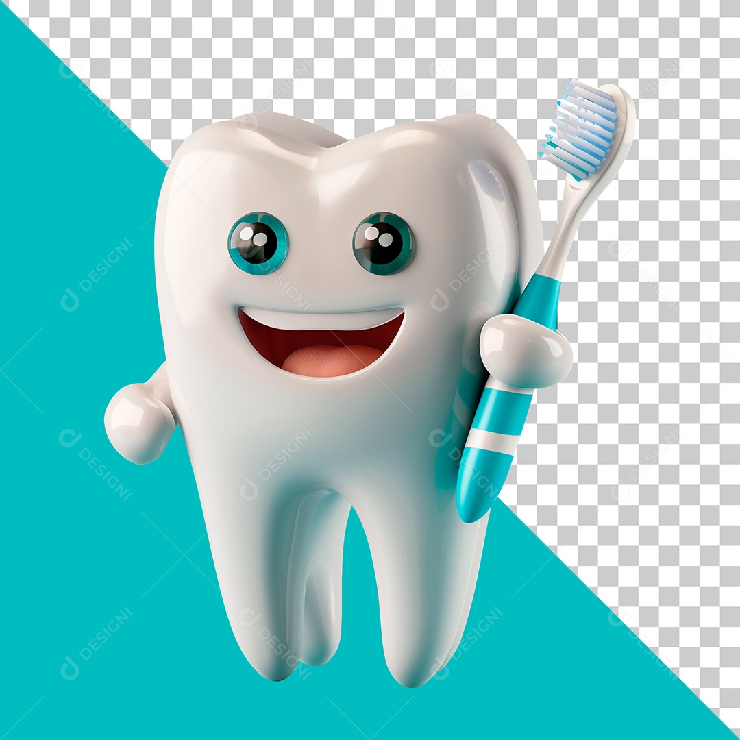 Dentinho Segurando uma Escova Elemento 3D para Composição PSD