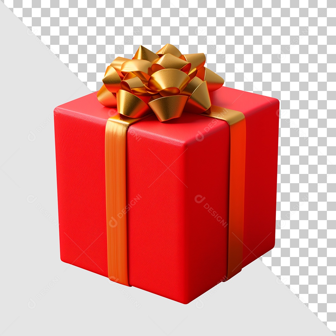 Caixa de Presente Elemento 3D Vermelho e Dourado para Composição PSD
