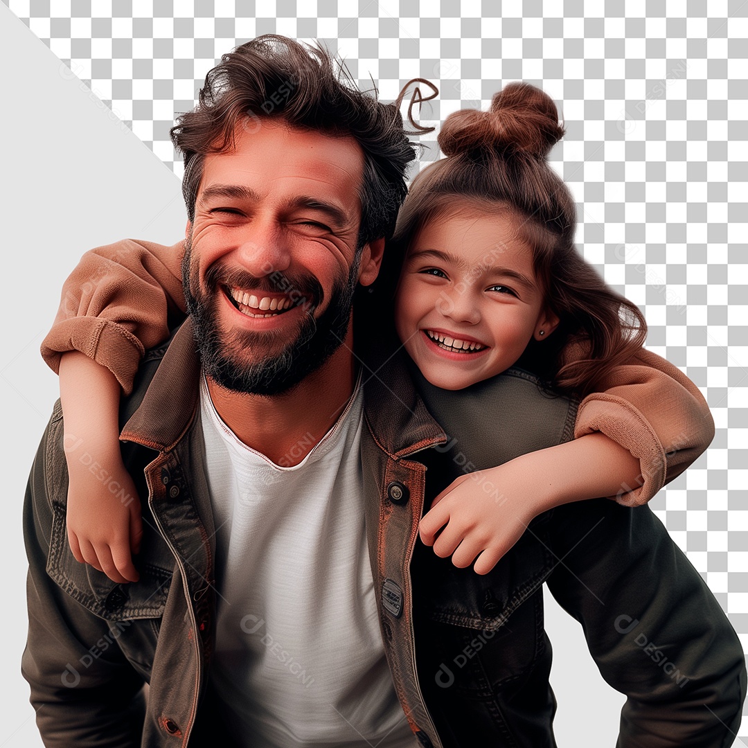 Pai e Filha se Abraçando Elemento 3D para Composição PSD