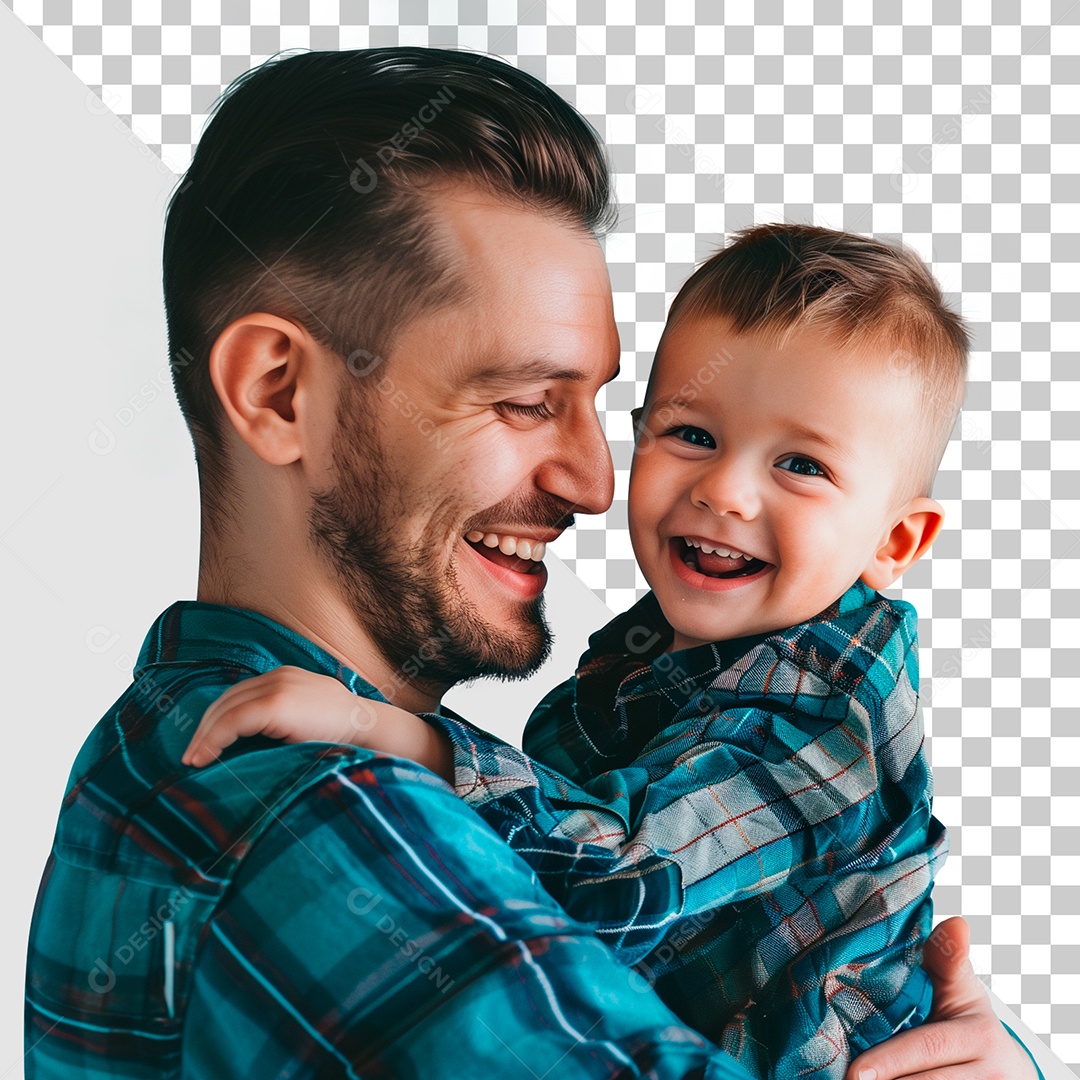 Pai e Filho Felizes Elemento 3D para Composição PSD