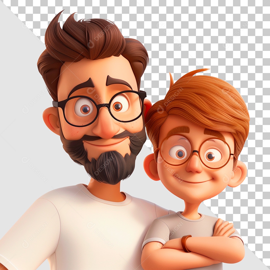 Pai e Filho Sorrindo Elemento 3D para Composição PSD