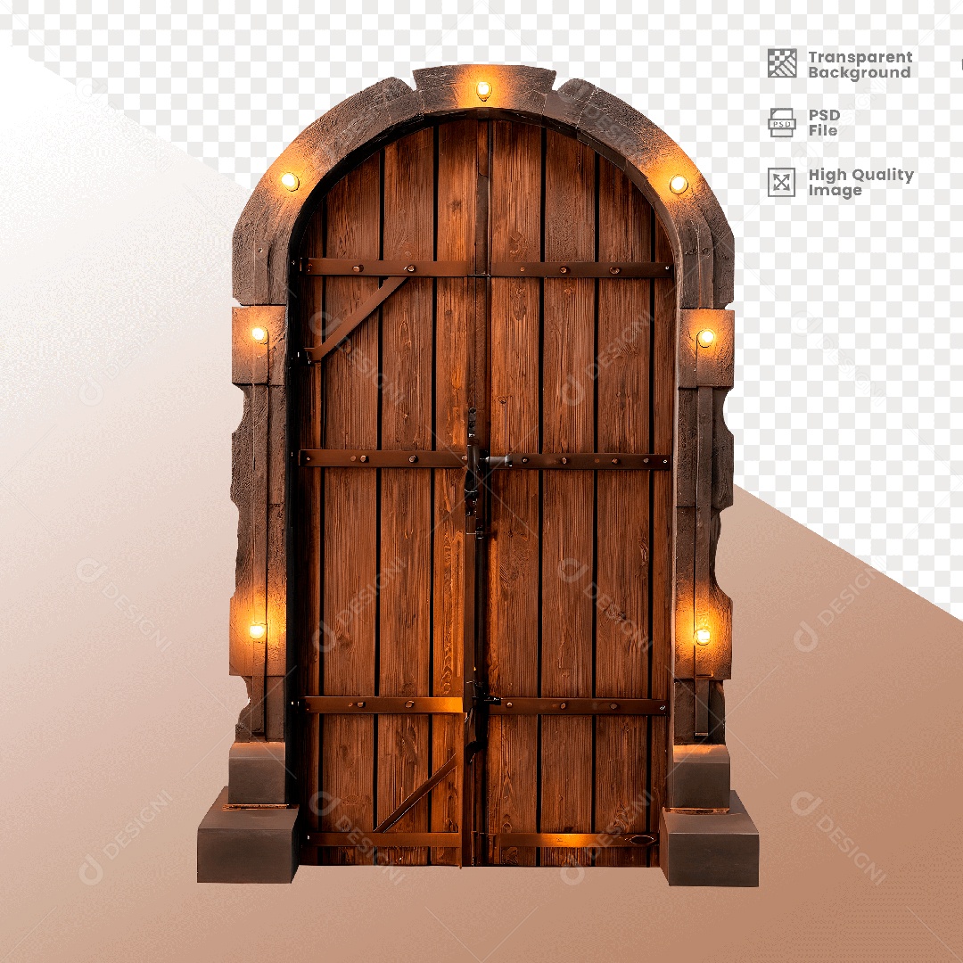 Porta de Madeira com Luz Elemento 3D para Composição PSD