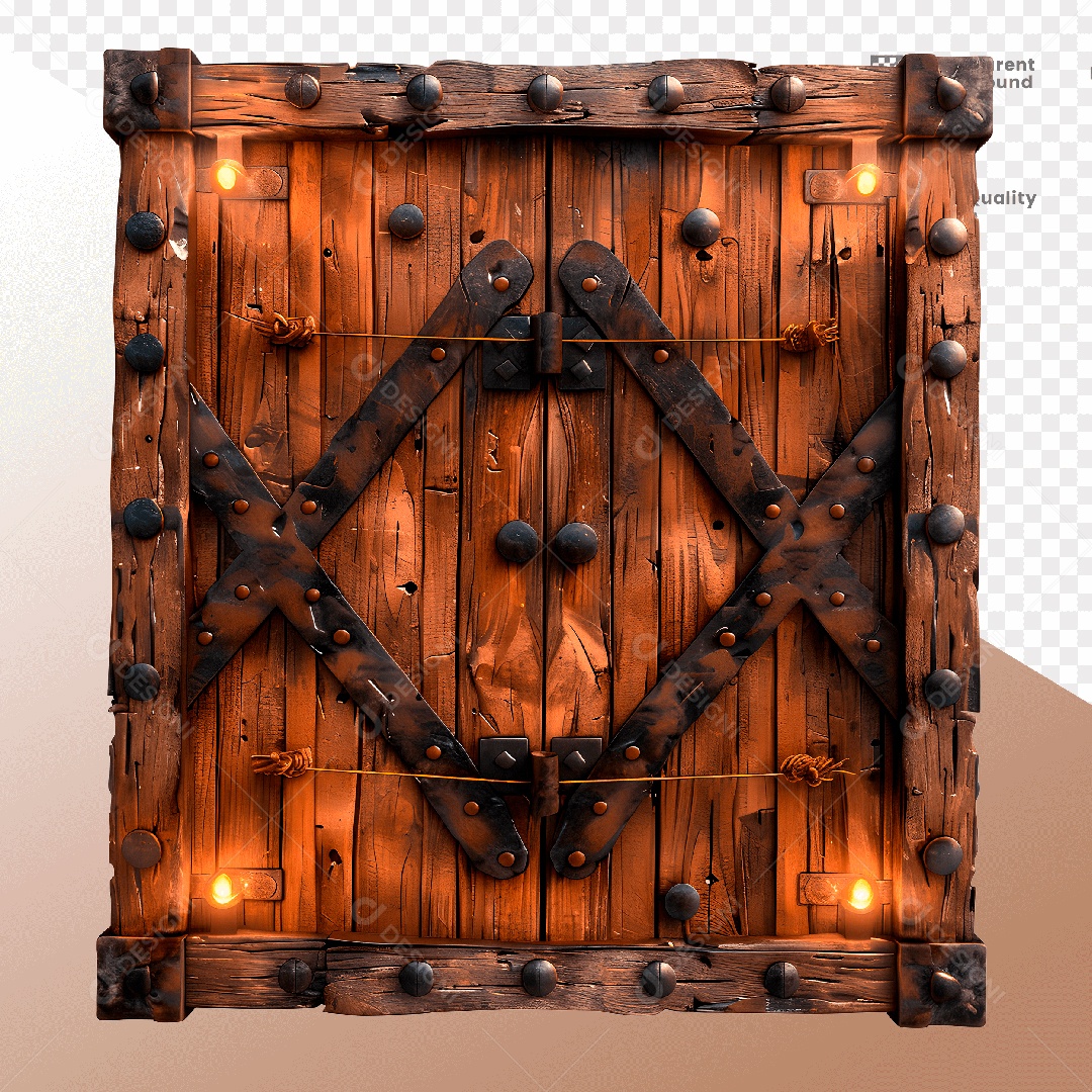 Porta de Madeira com Luz Elemento 3D para Composição PSD