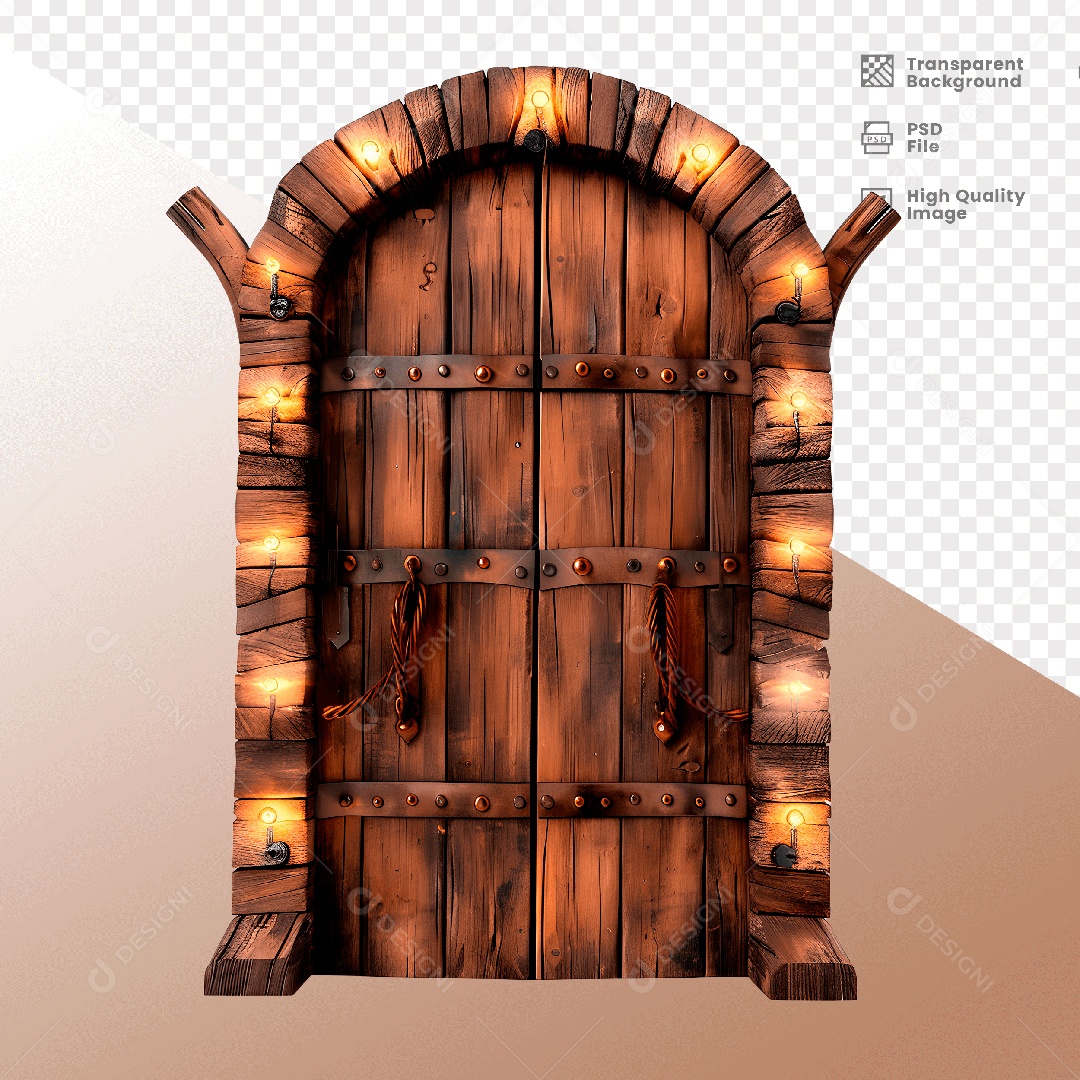 Porta de Madeira com Luz Elemento 3D para Composição PSD