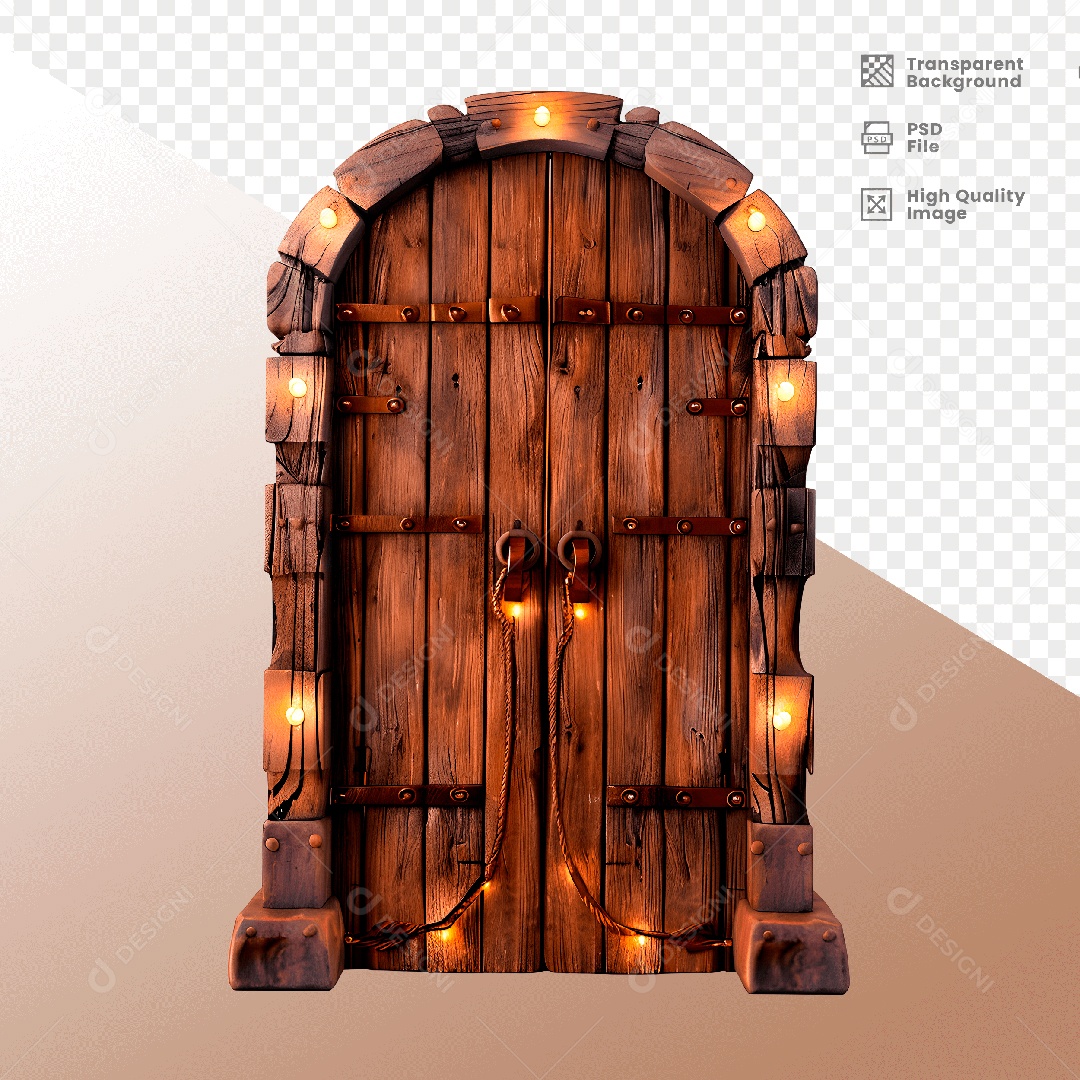 Porta de Madeira com Luz Elemento 3D para Composição PSD