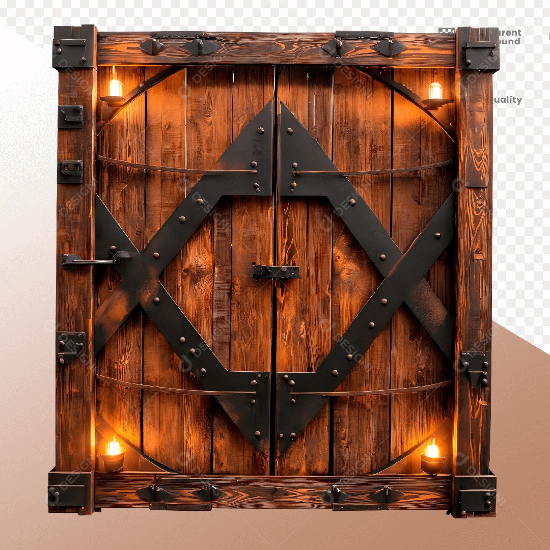 Porta de Madeira com Luz Elemento 3D para Composição PSD