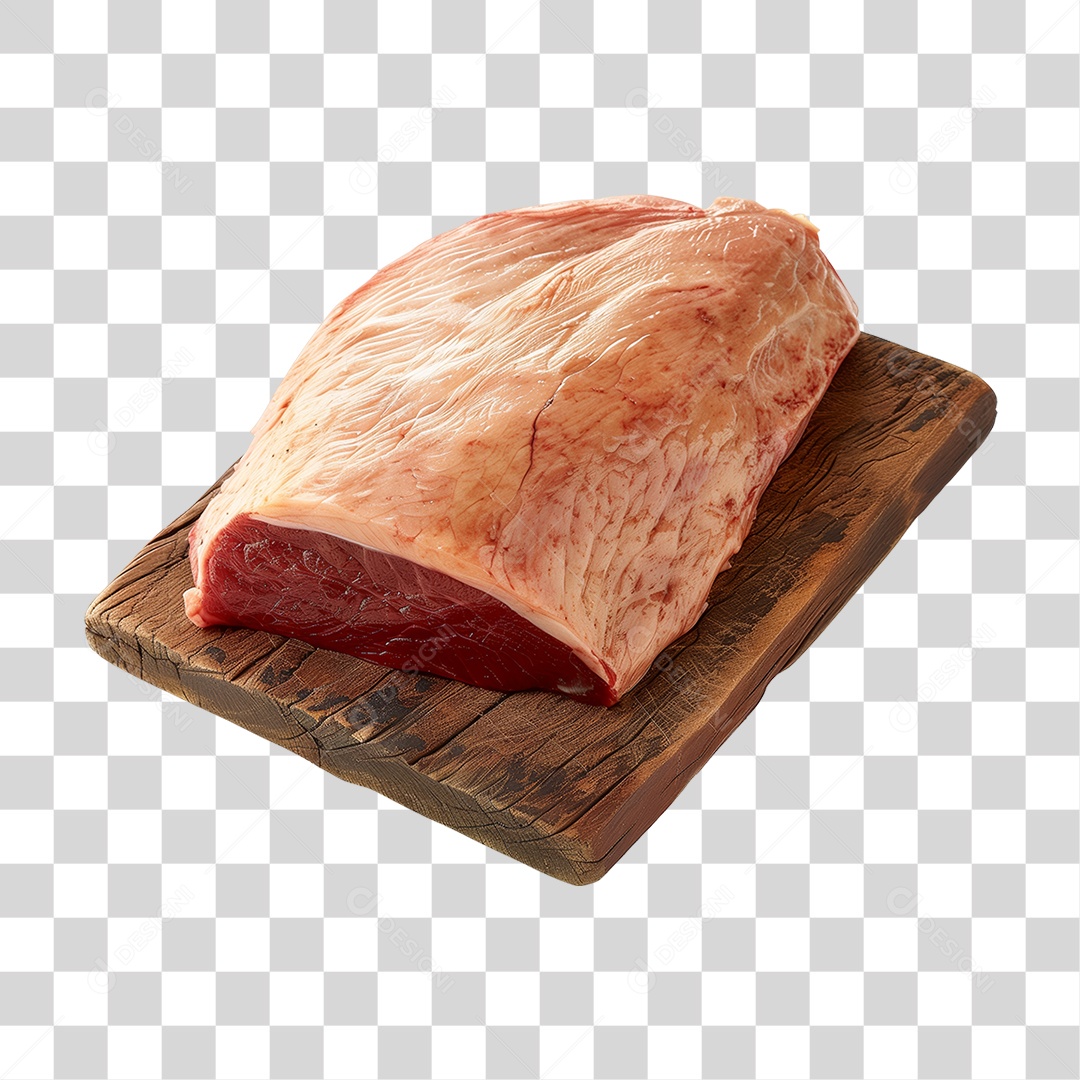 Carne Peça de Picanha em Tábua de Madeira PNG Transparente