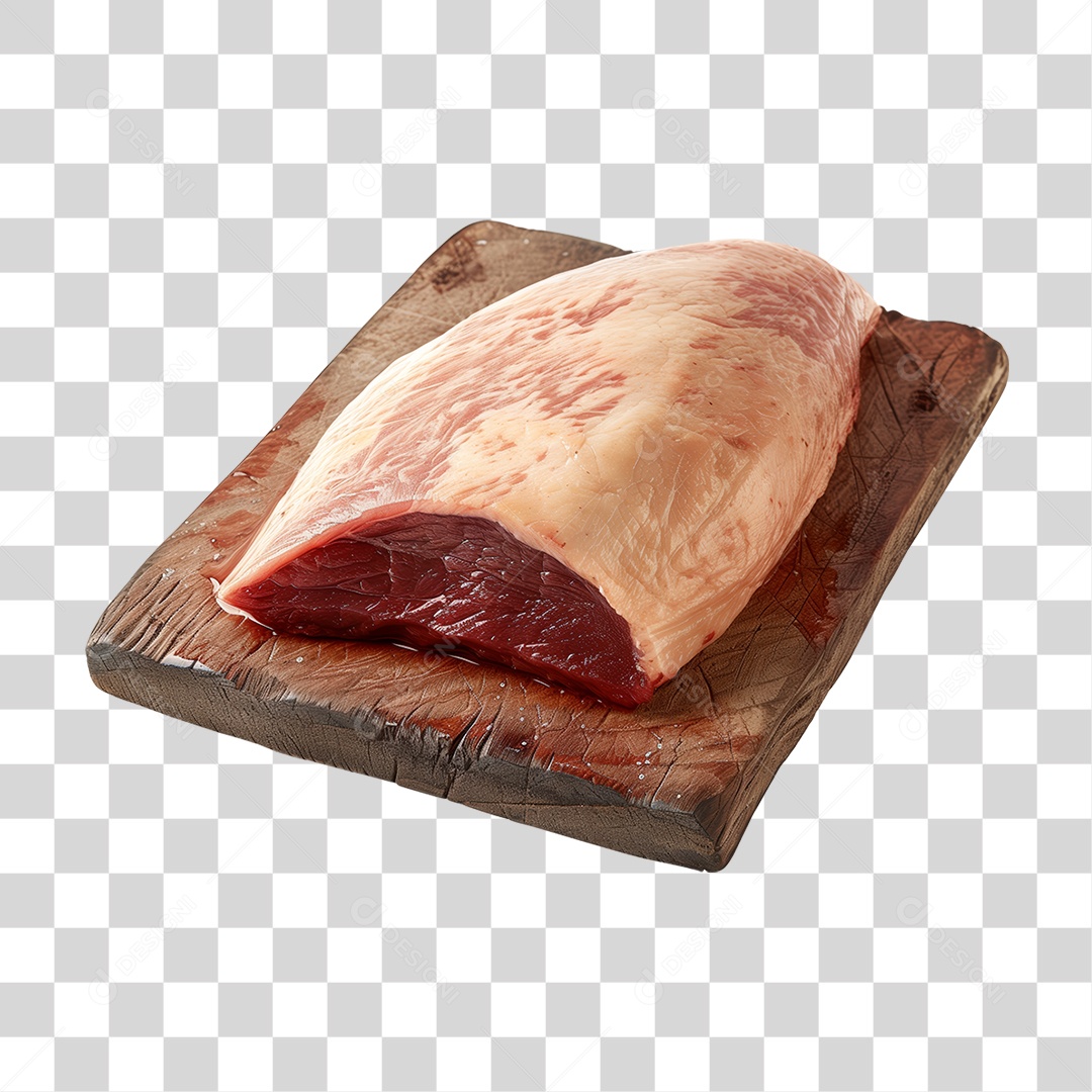 Carne Peça de Picanha em Tábua de Madeira PNG Transparente