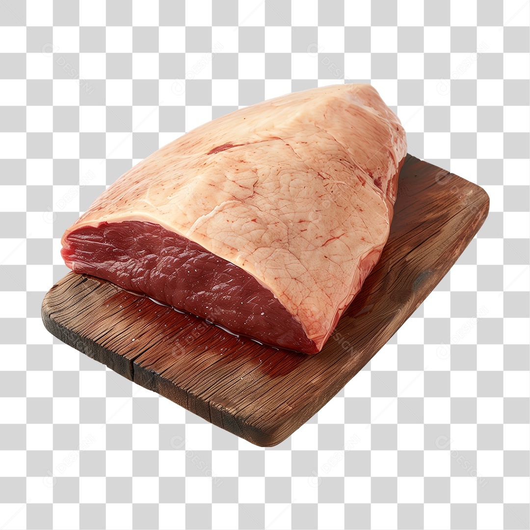 Carne Peça de Picanha em Tábua de Madeira PNG Transparente