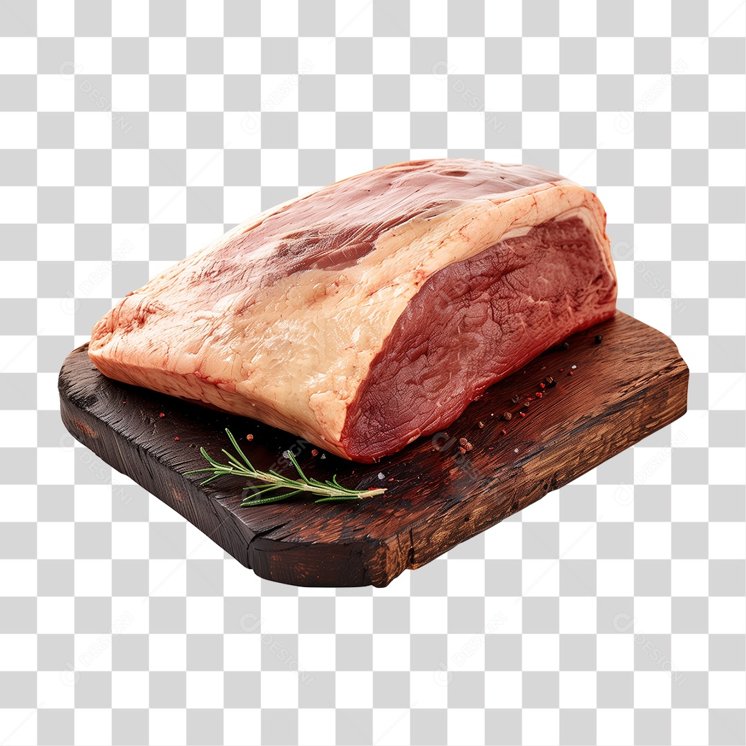 Carne Peça de Picanha em Tábua de Madeira PNG Transparente