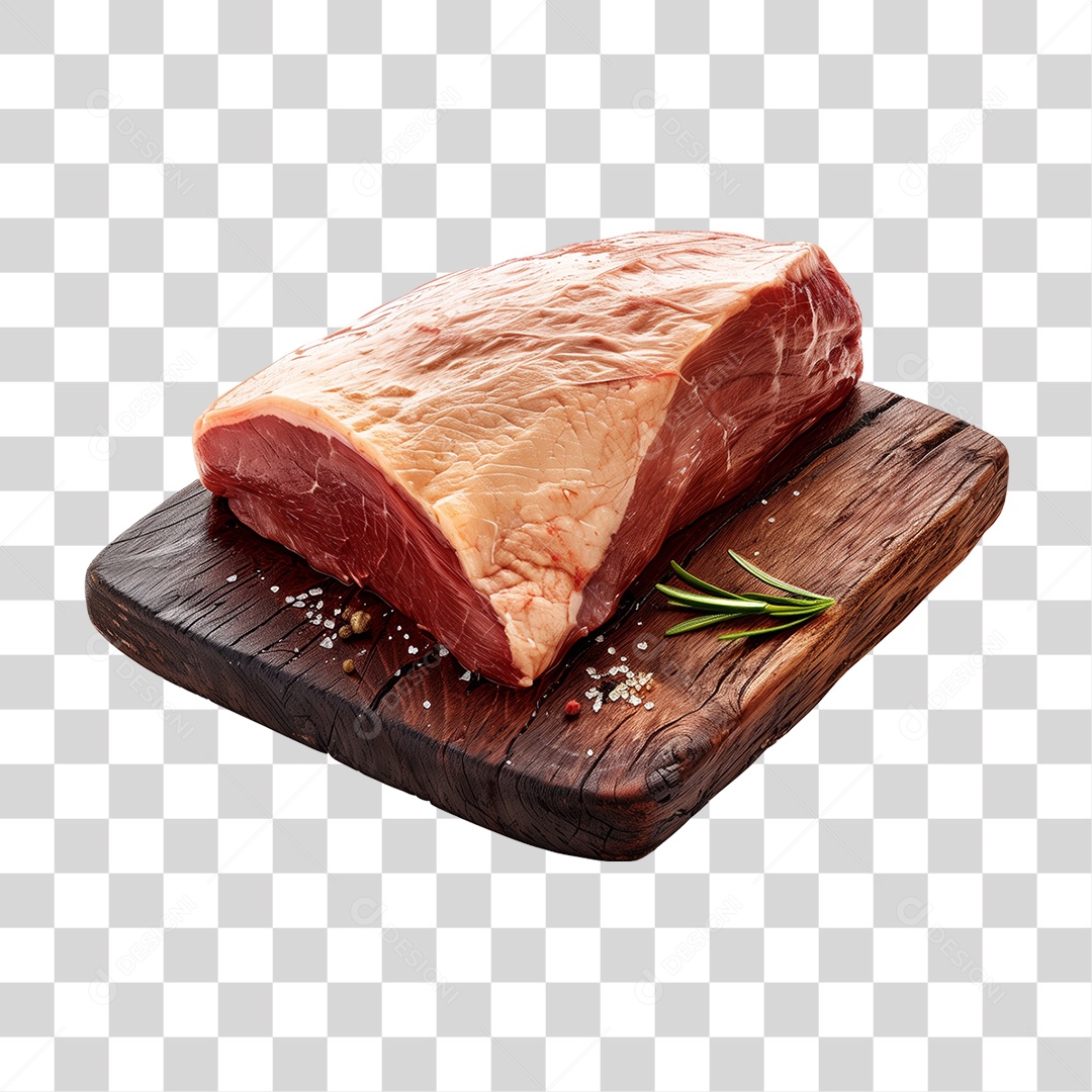 Carne Peça de Picanha em Tábua de Madeira PNG Transparente