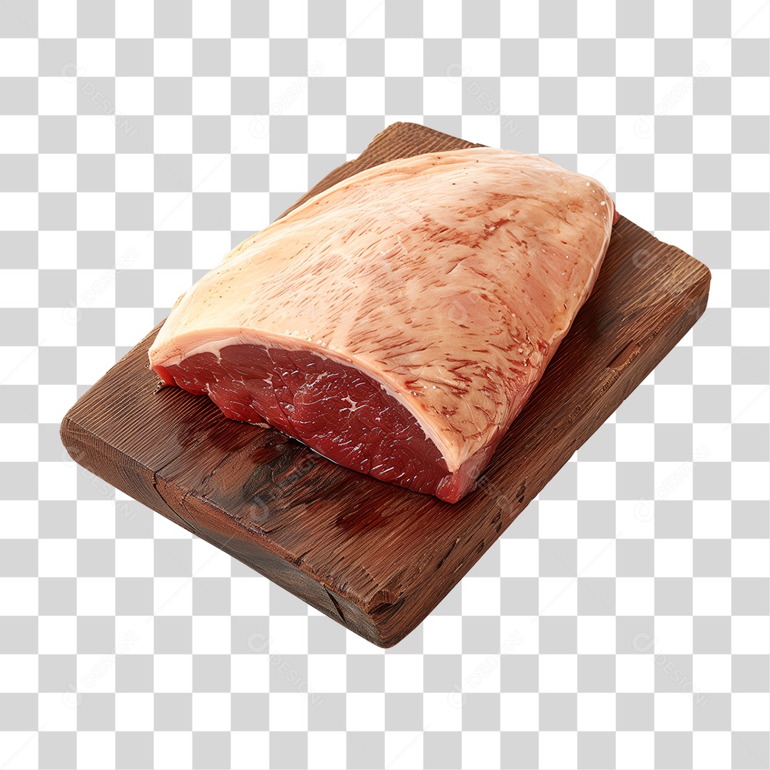 Carne Peça de Picanha em Tábua de Madeira PNG Transparente