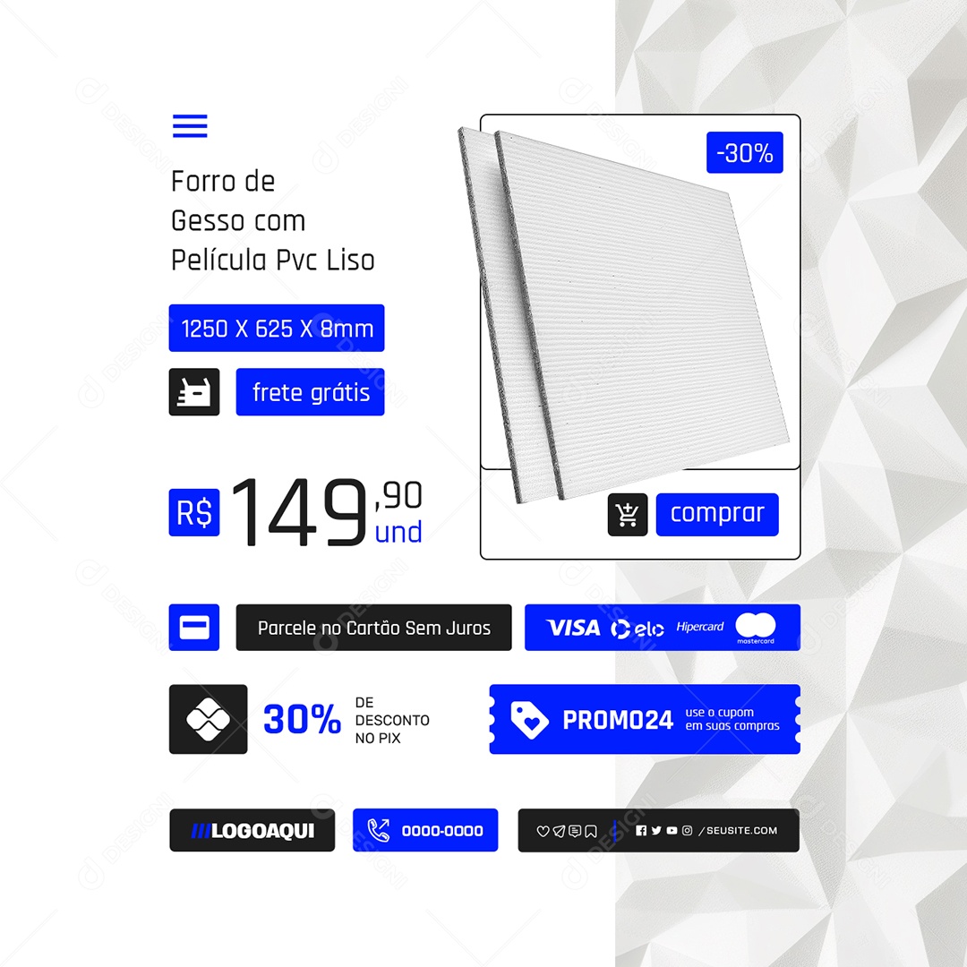 Gessos Forro de Gesso com Película Pvc Social Media PSD Editável