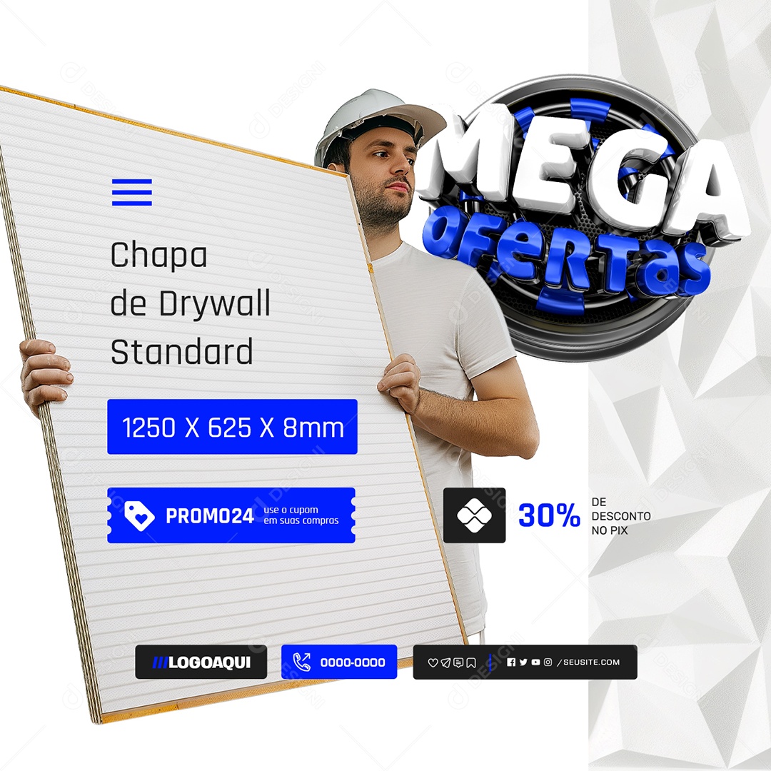 Gessos Mega Ofertas Chapa de Drywall Standard Social Media PSD Editável
