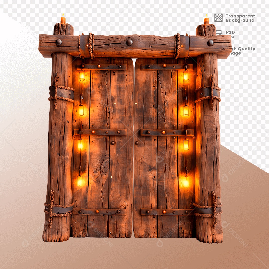 Porta de Madeira com Luz Elemento 3D para Composição PSD