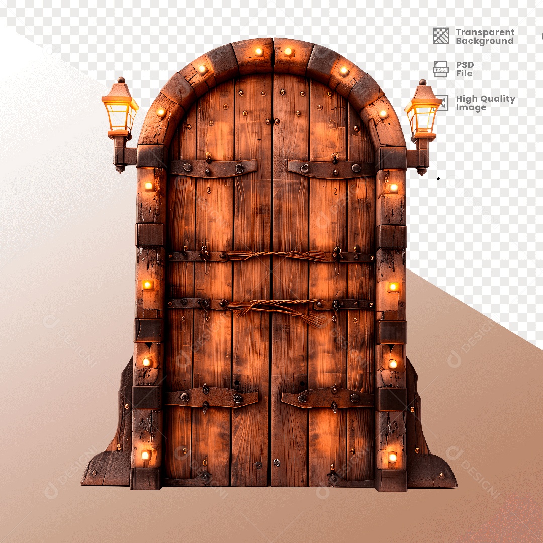 Porta de Madeira com Luz Elemento 3D para Composição PSD