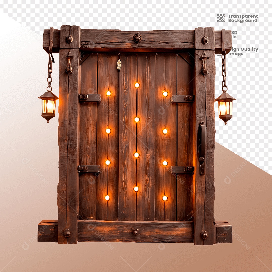 Porta de Madeira com Luz Elemento 3D para Composição PSD