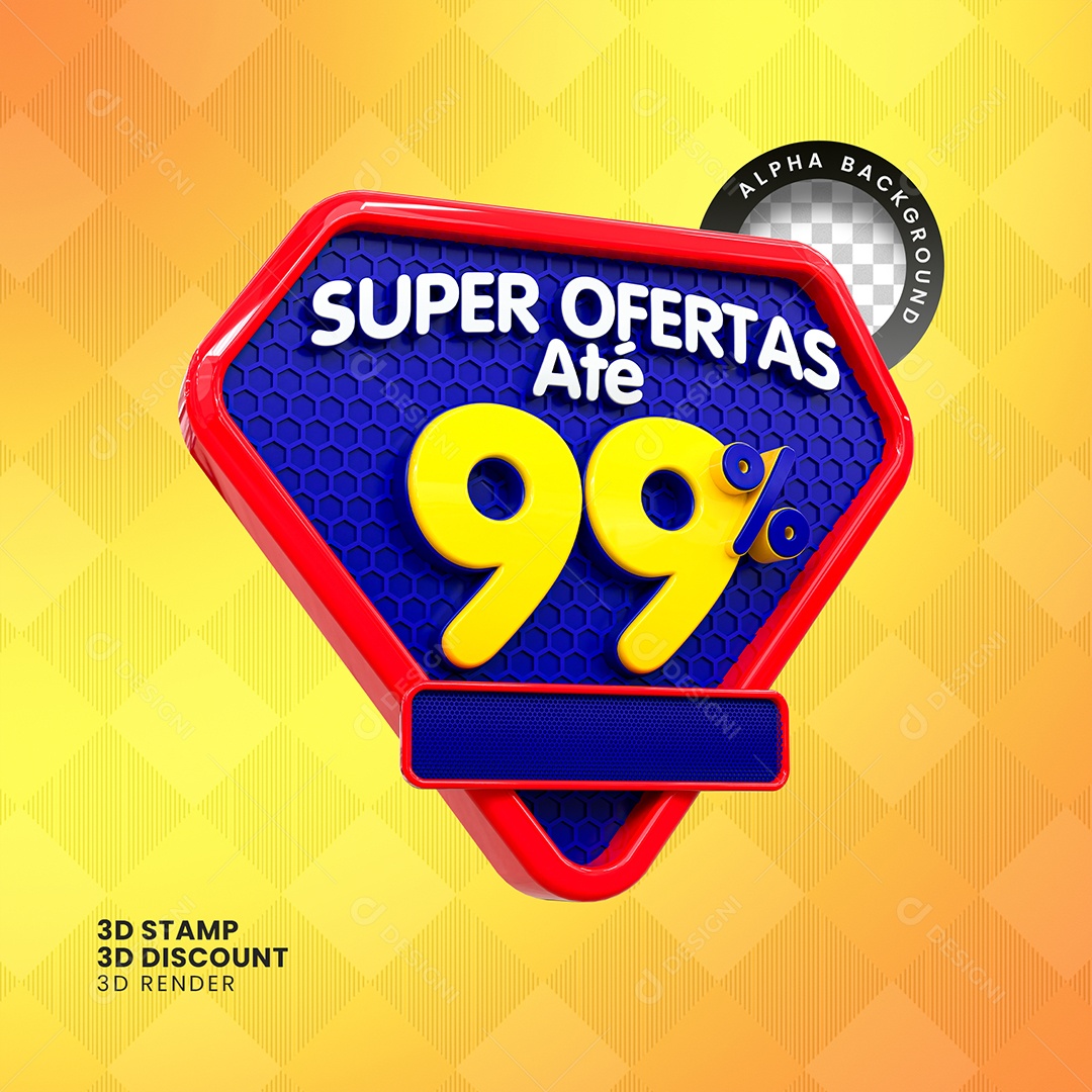 Super Ofertas Até 99% Selo 3D Branco e Amarelo para Composição PSD