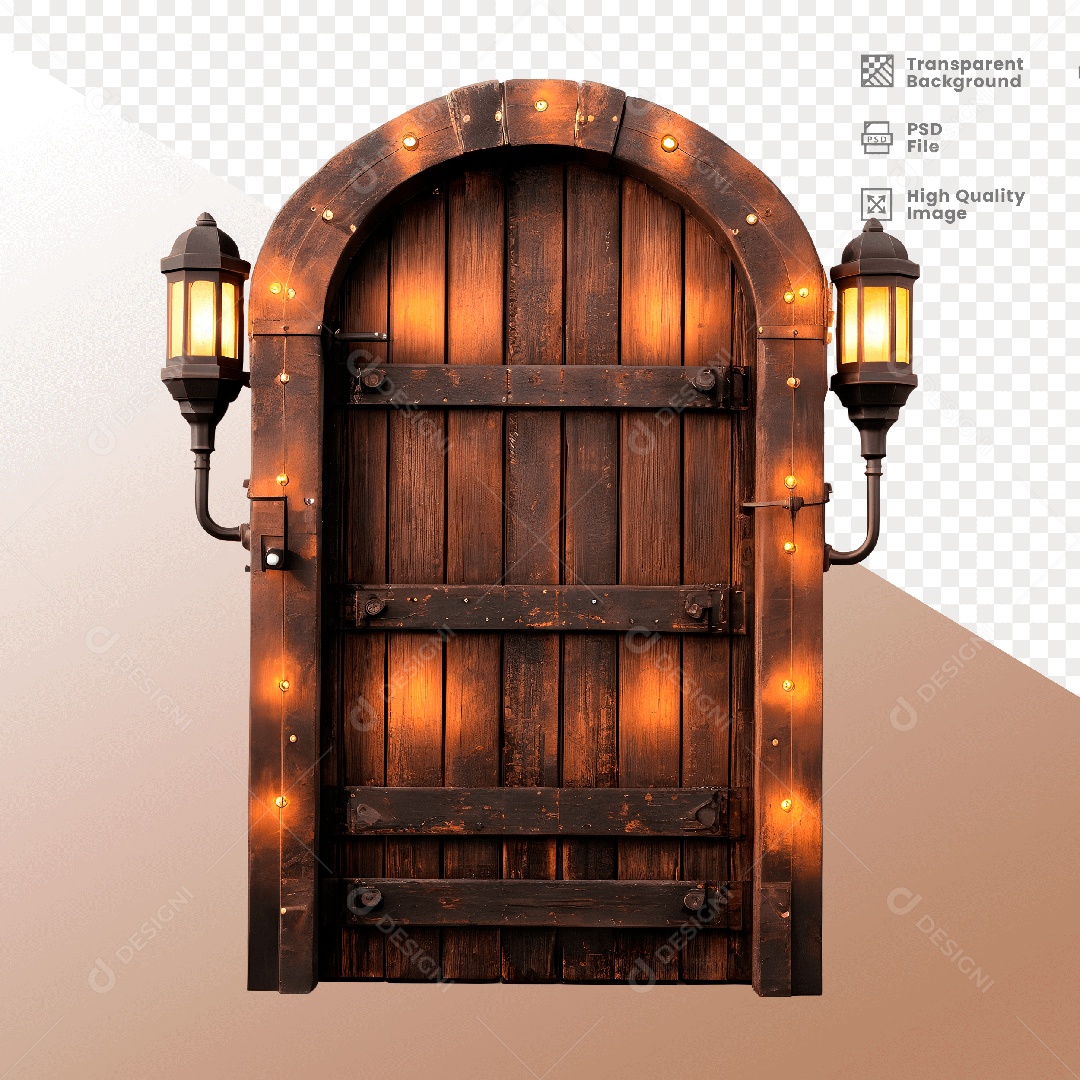 Porta de Madeira com Luz Elemento 3D para Composição PSD
