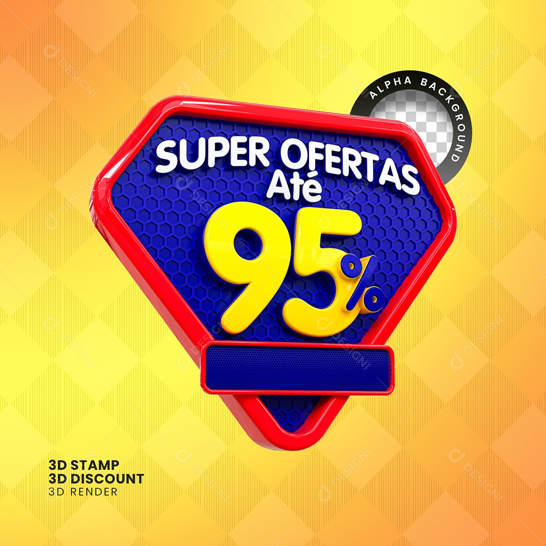 Super Ofertas Até 95% Selo 3D Branco e Amarelo para Composição PSD