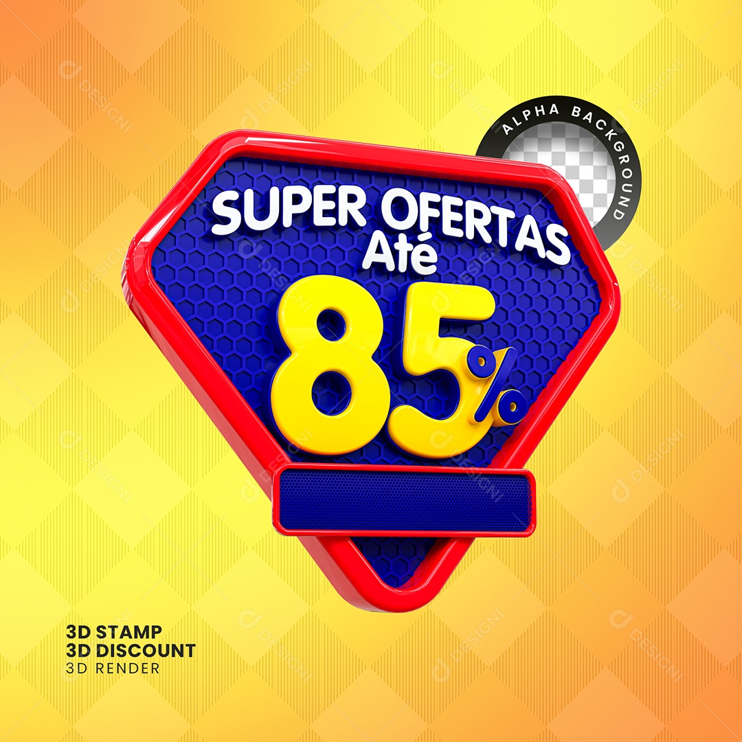 Super Ofertas Até 85% Selo 3D Branco e Amarelo para Composição PSD