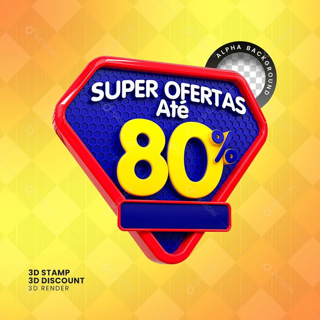 Super Ofertas Até 80% Selo 3D Branco e Amarelo para Composição PSD