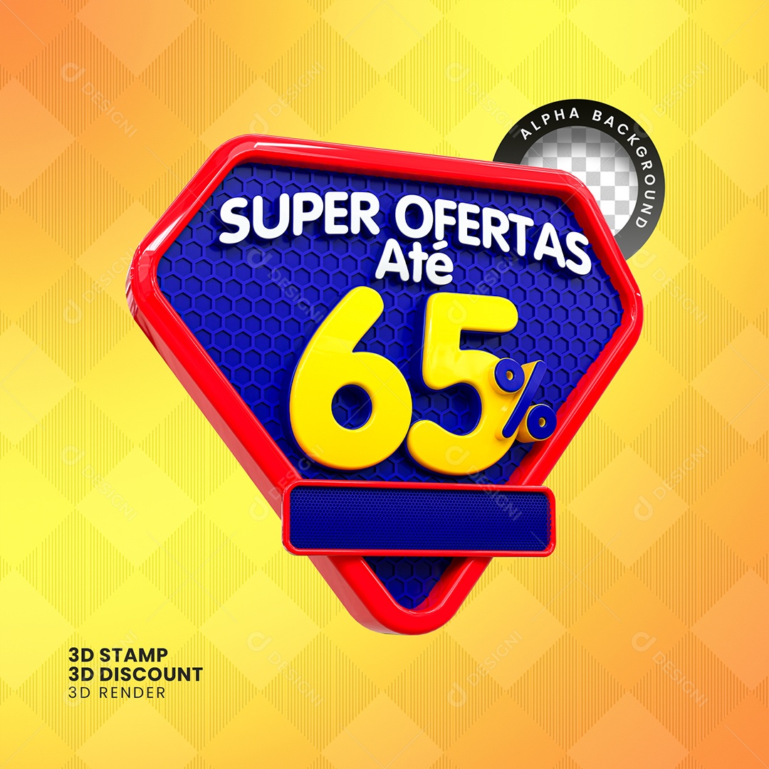 Super Ofertas Até 65% Selo 3D Branco e Amarelo para Composição PSD