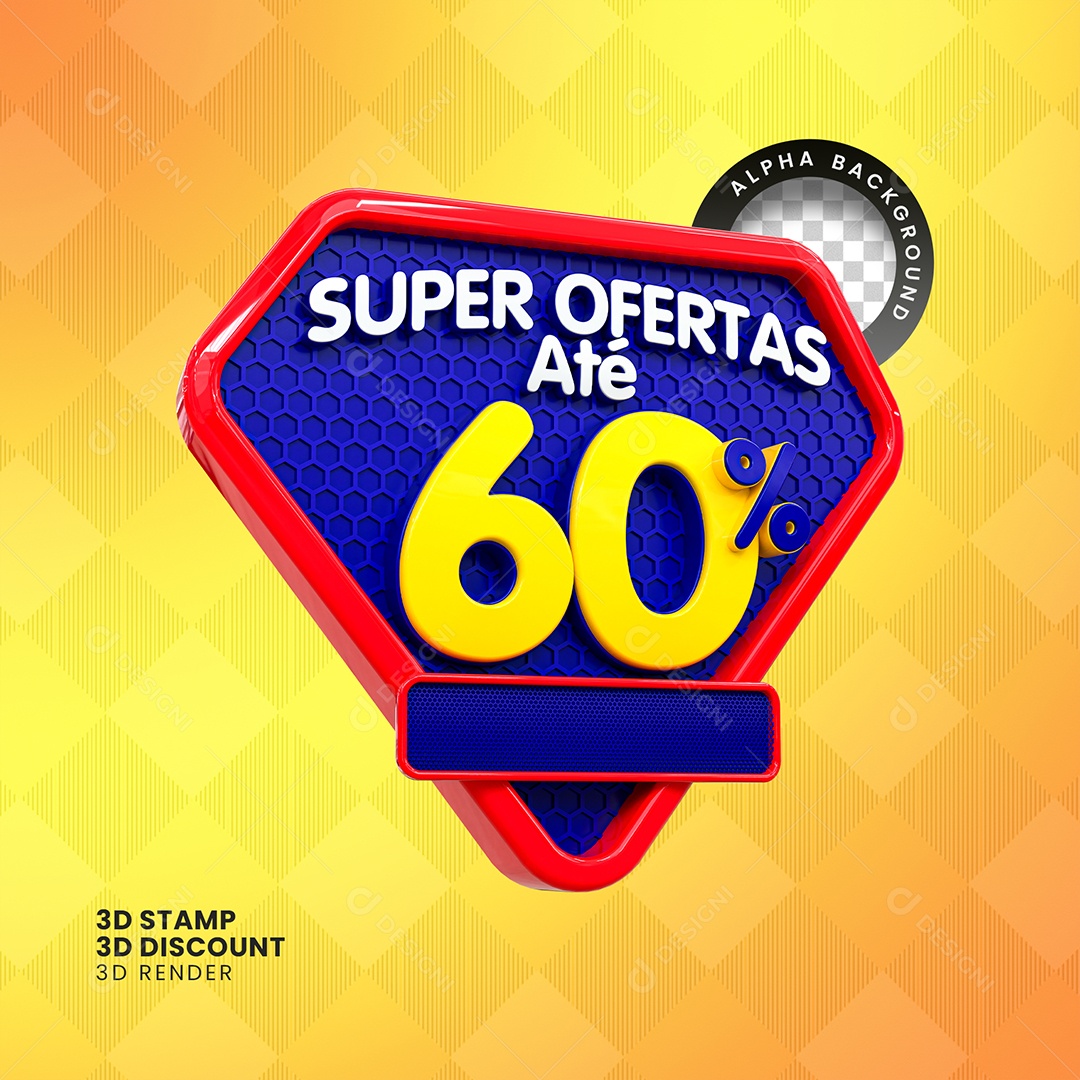 Super Ofertas Até 60% Selo 3D Branco e Amarelo para Composição PSD