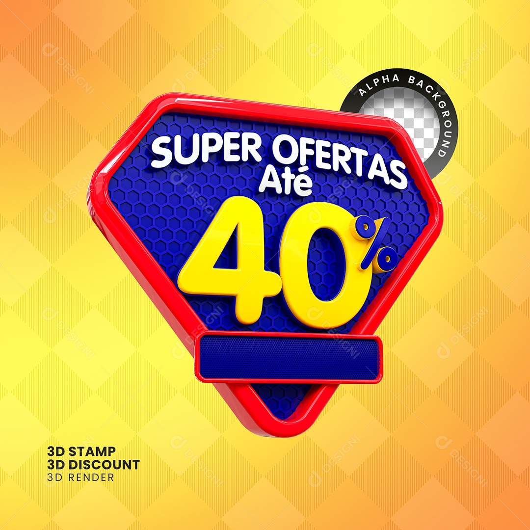 Super Ofertas Até 40% Selo 3D Branco e Amarelo para Composição PSD