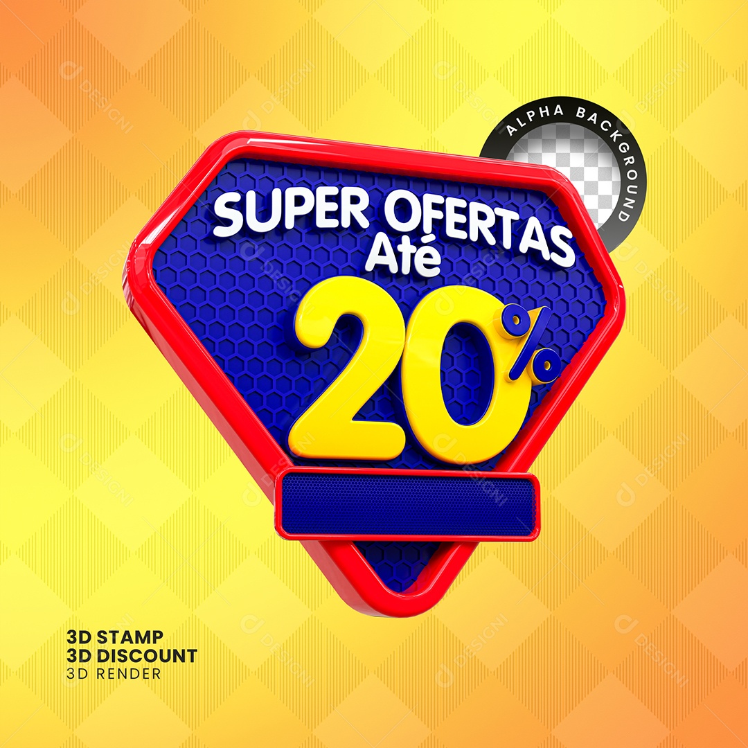 Super Ofertas Até 20% Selo 3D Branco e Amarelo para Composição PSD
