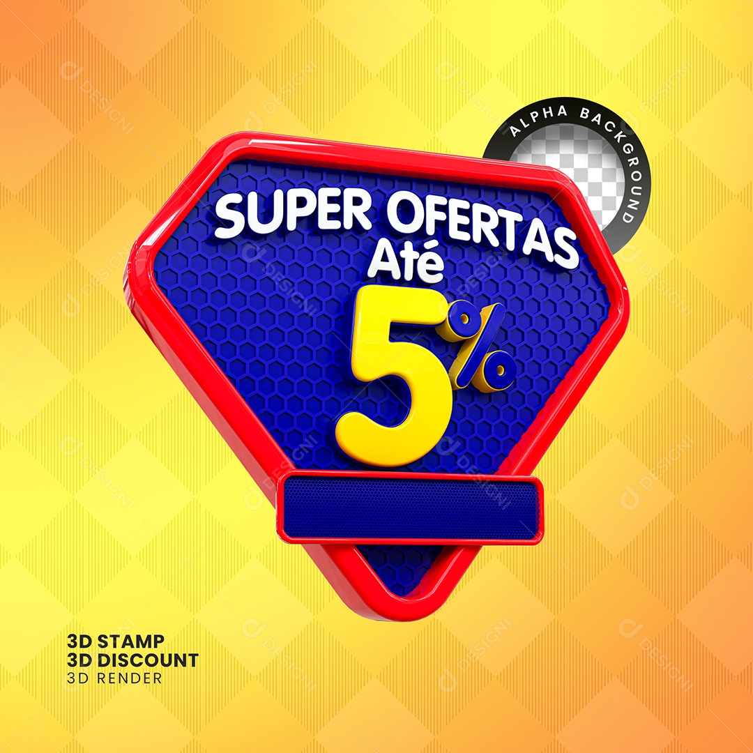 Super Ofertas Até 5% Selo 3D Branco e Amarelo para Composição PSD