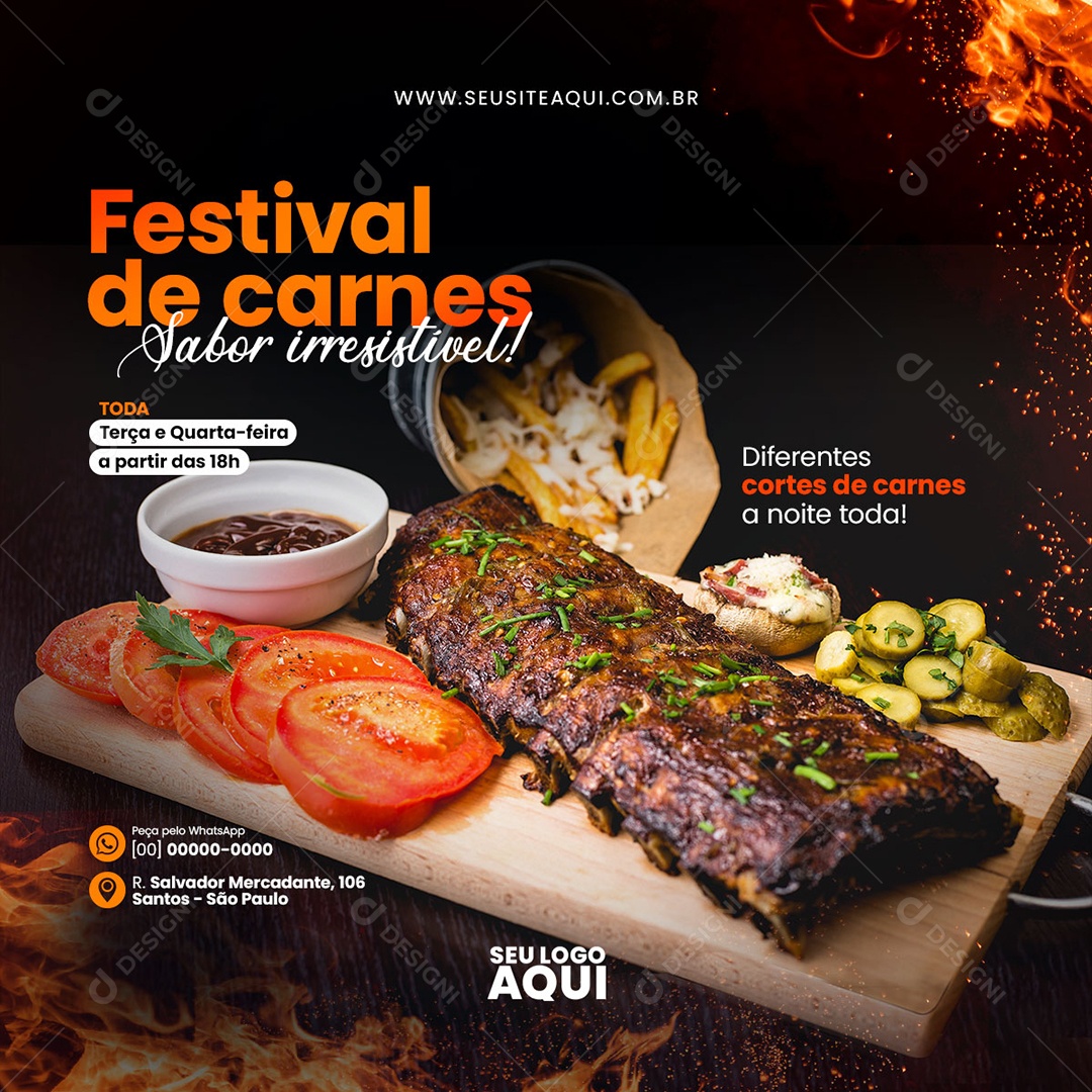 Feed Churrascaria Festival de Carnes Social Media PSD Editável