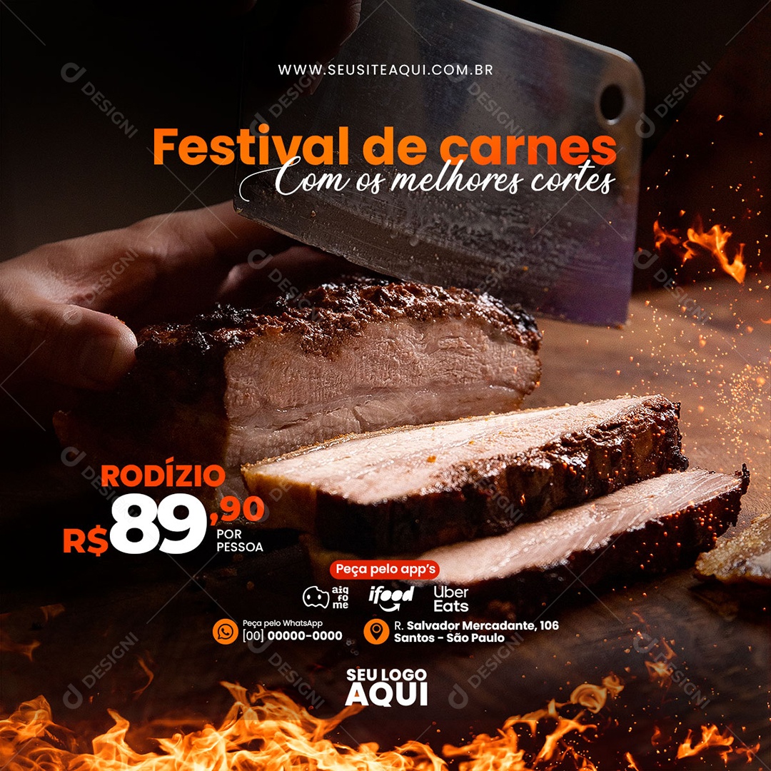 Feed Churrascaria Festival de Carnes Social Media PSD Editável