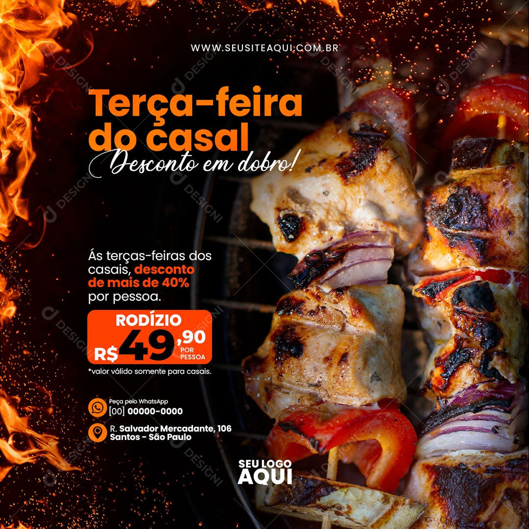 Feed Churrascaria Terça-Feira do Casal Social Media PSD Editável