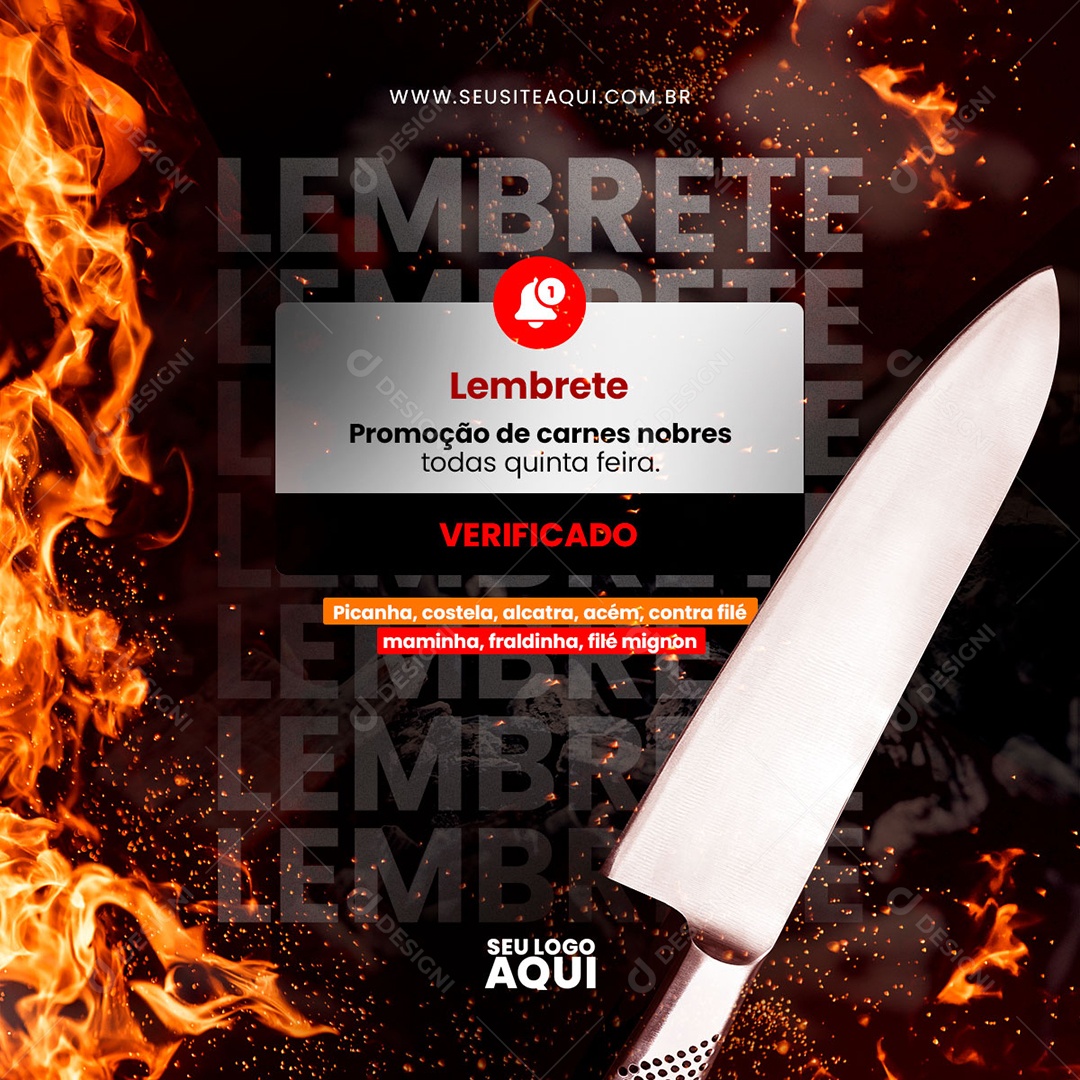 Feed Churrascaria Lembrete Social Media PSD Editável