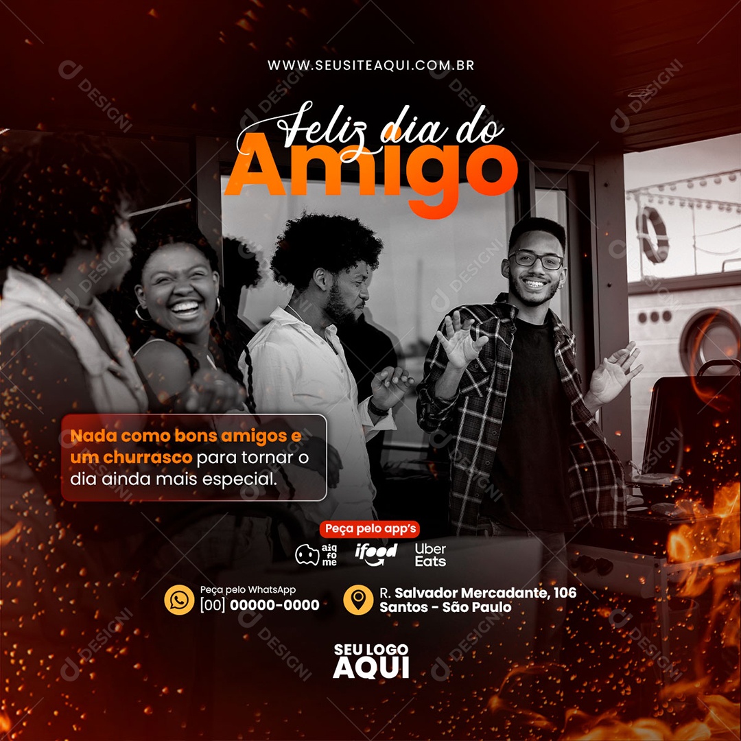 Feed Churrascaria Feliz Dia do Amigo Social Media PSD Editável