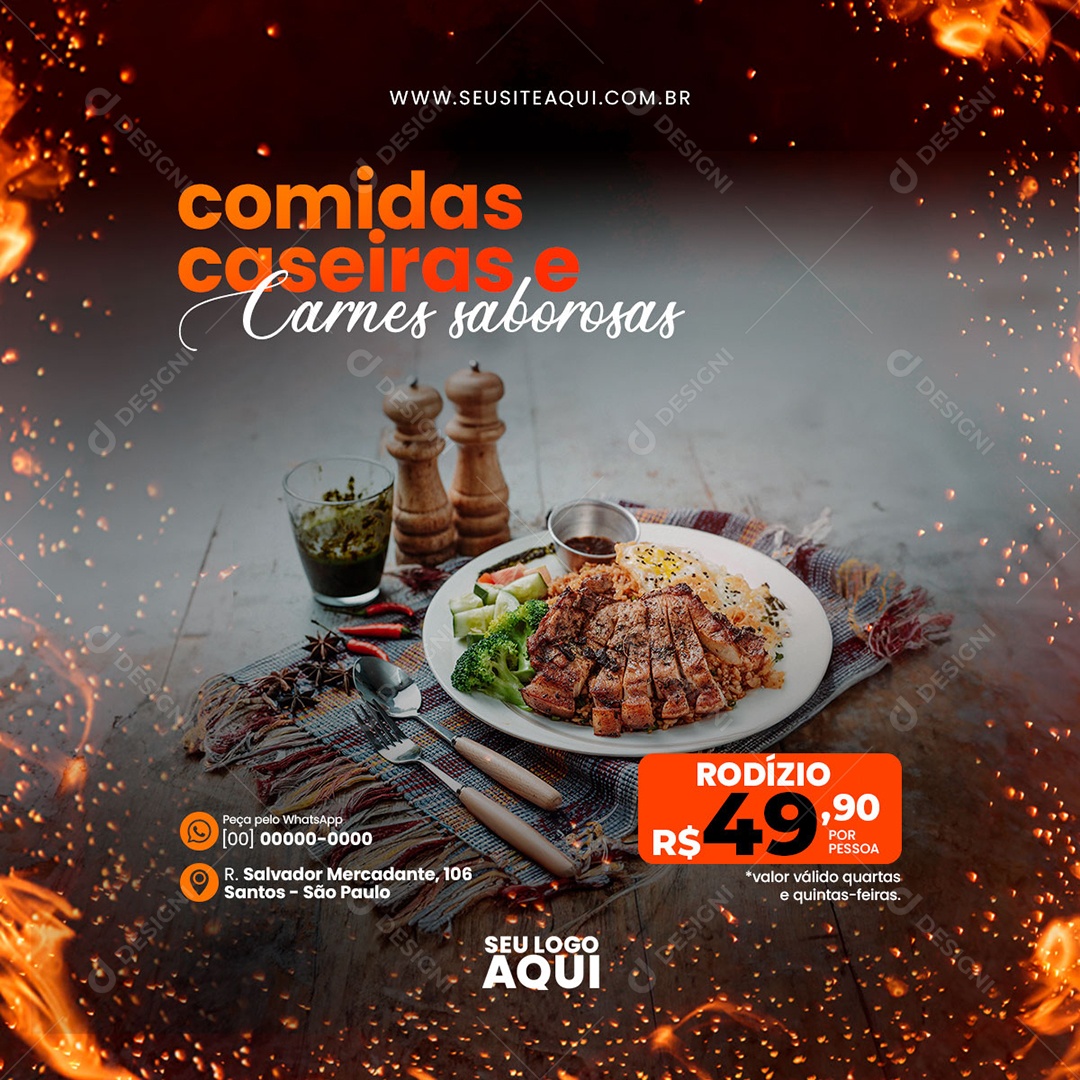 Feed Churrascaria Comidas Caseiras Social Media PSD Editável