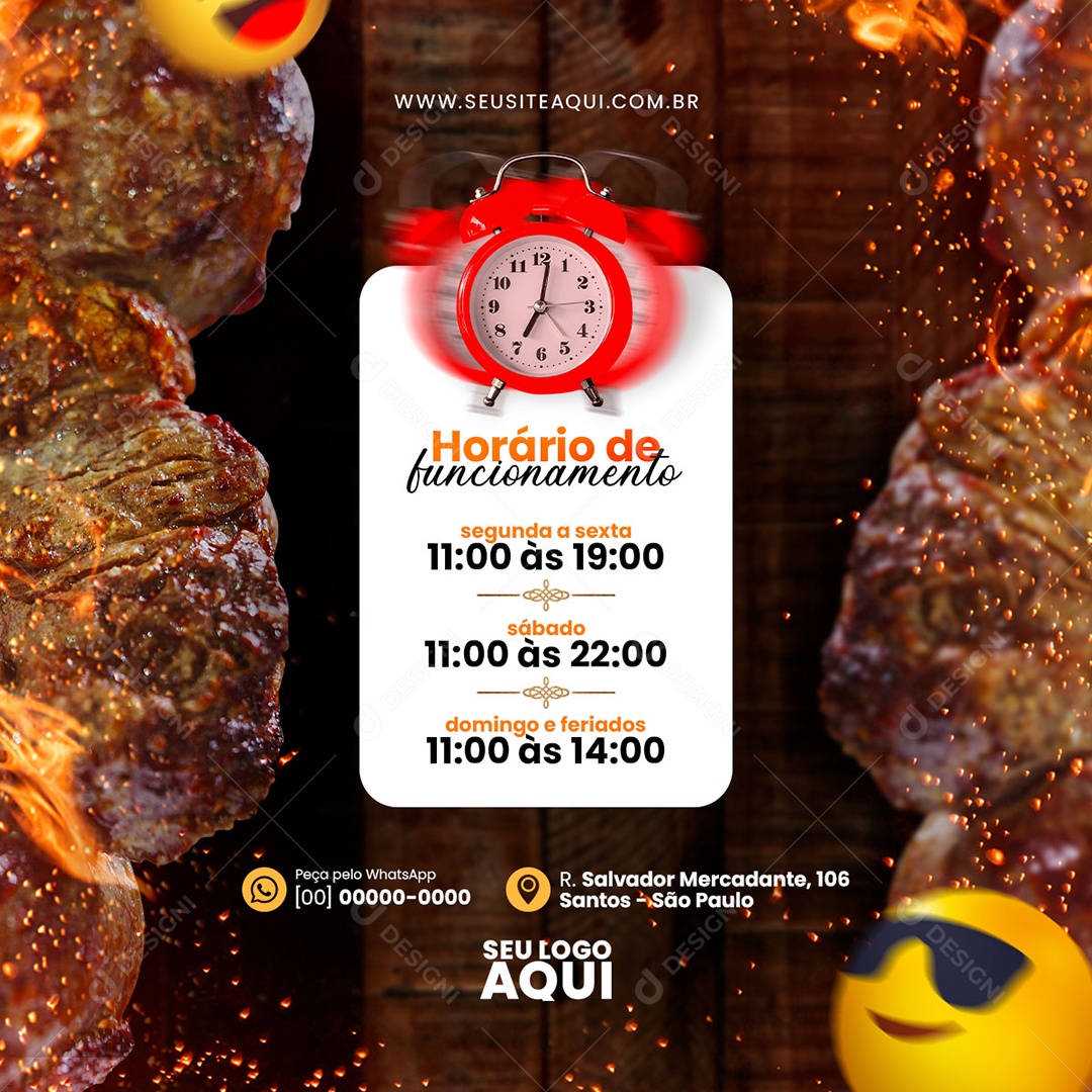 Feed Churrascaria Horário de Funcionamento Social Media PSD Editável